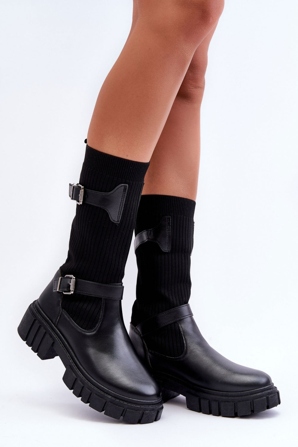 Step In Style Abroze Black Faux Leather Platform Over The Knee Boots