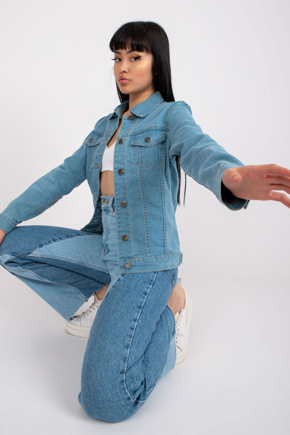 Rue Paris Light Blue Denim Cotton Jacket - view 2