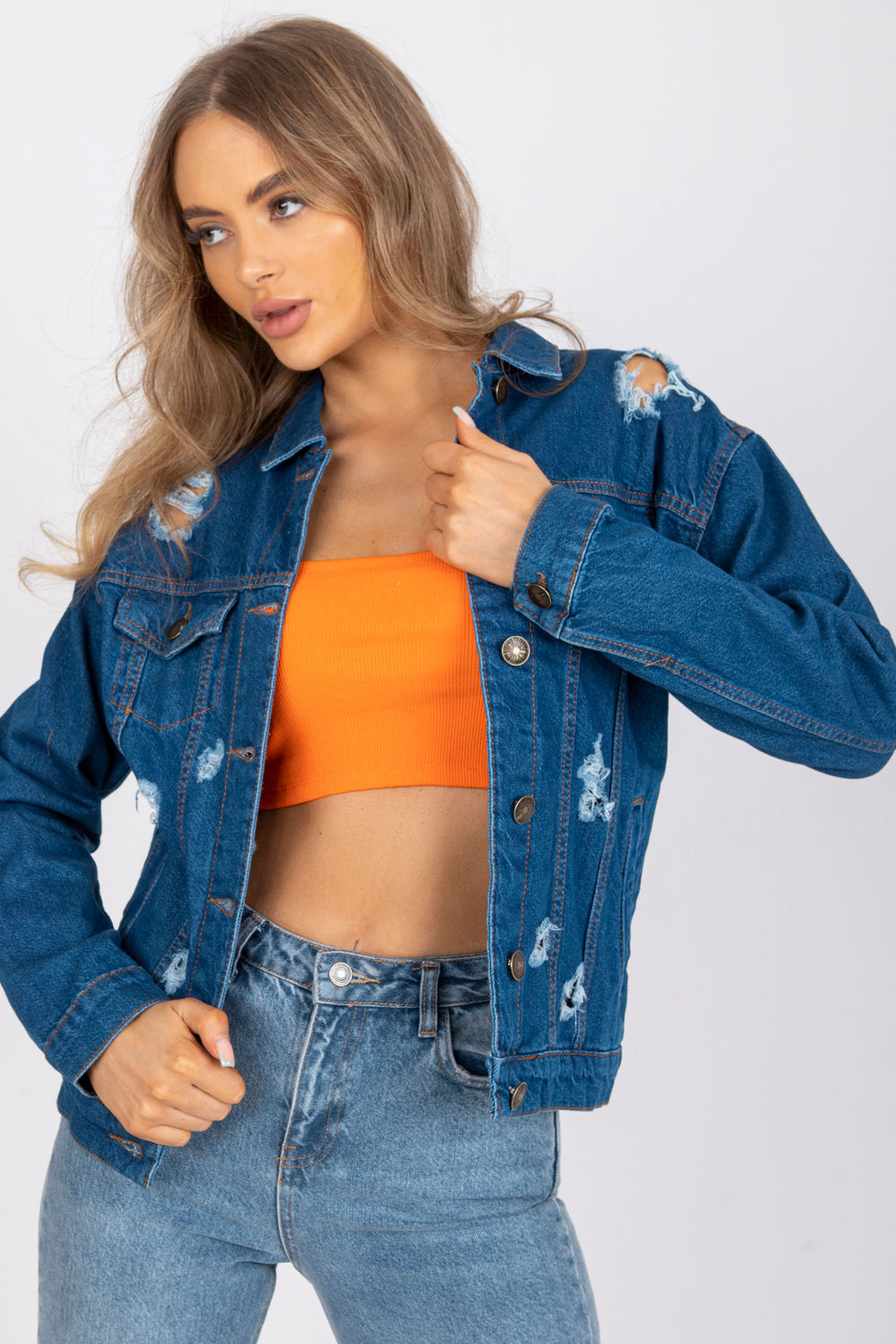 Rue Paris Blue Cotton Jacket