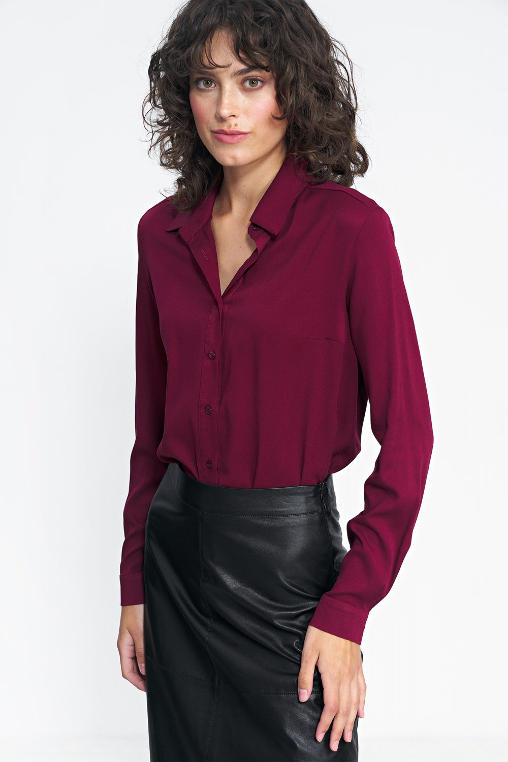 Nife Burgundy Oversized Long Sleeve Top