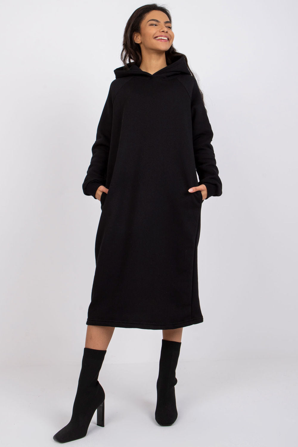 Rue Paris Black Midi Oversized Dress