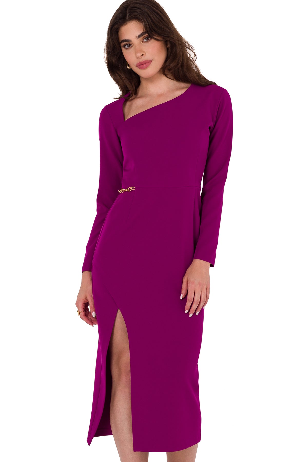 Makover Ruby Midi Long Sleeve Evening Dress