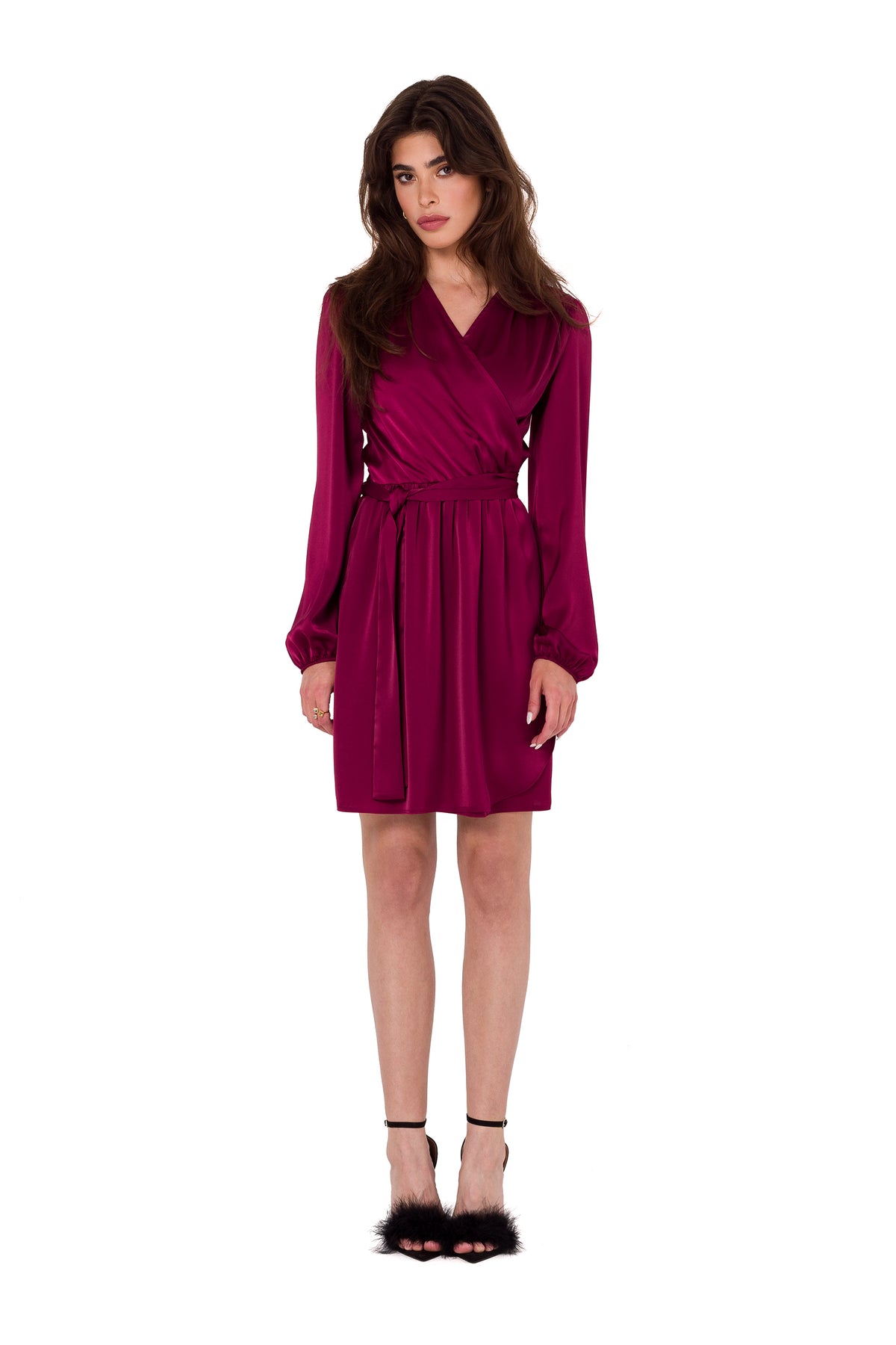 Makover Burgundy Mini Satin Evening Dress - view 2