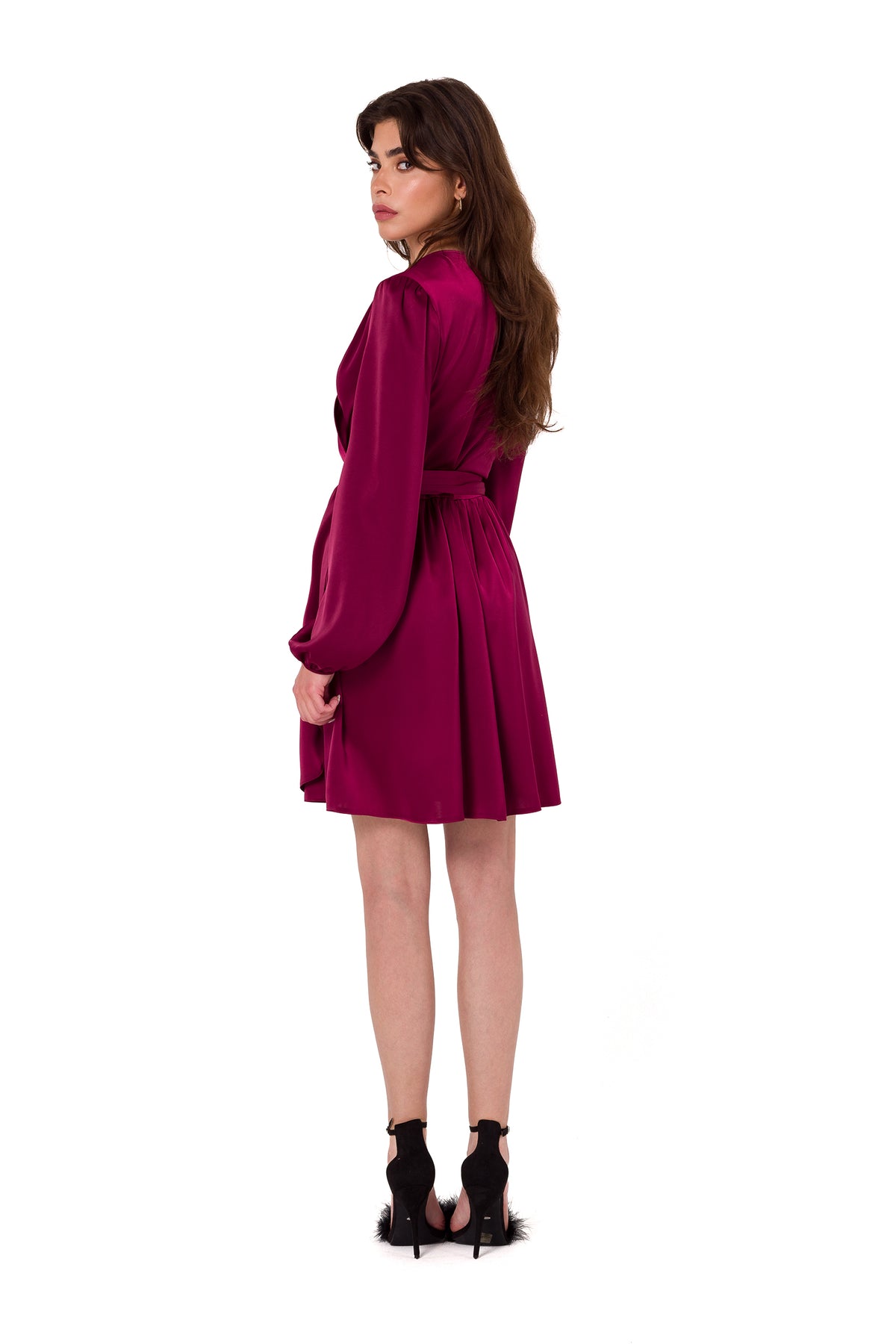 Makover Burgundy Mini Satin Evening Dress - view 3