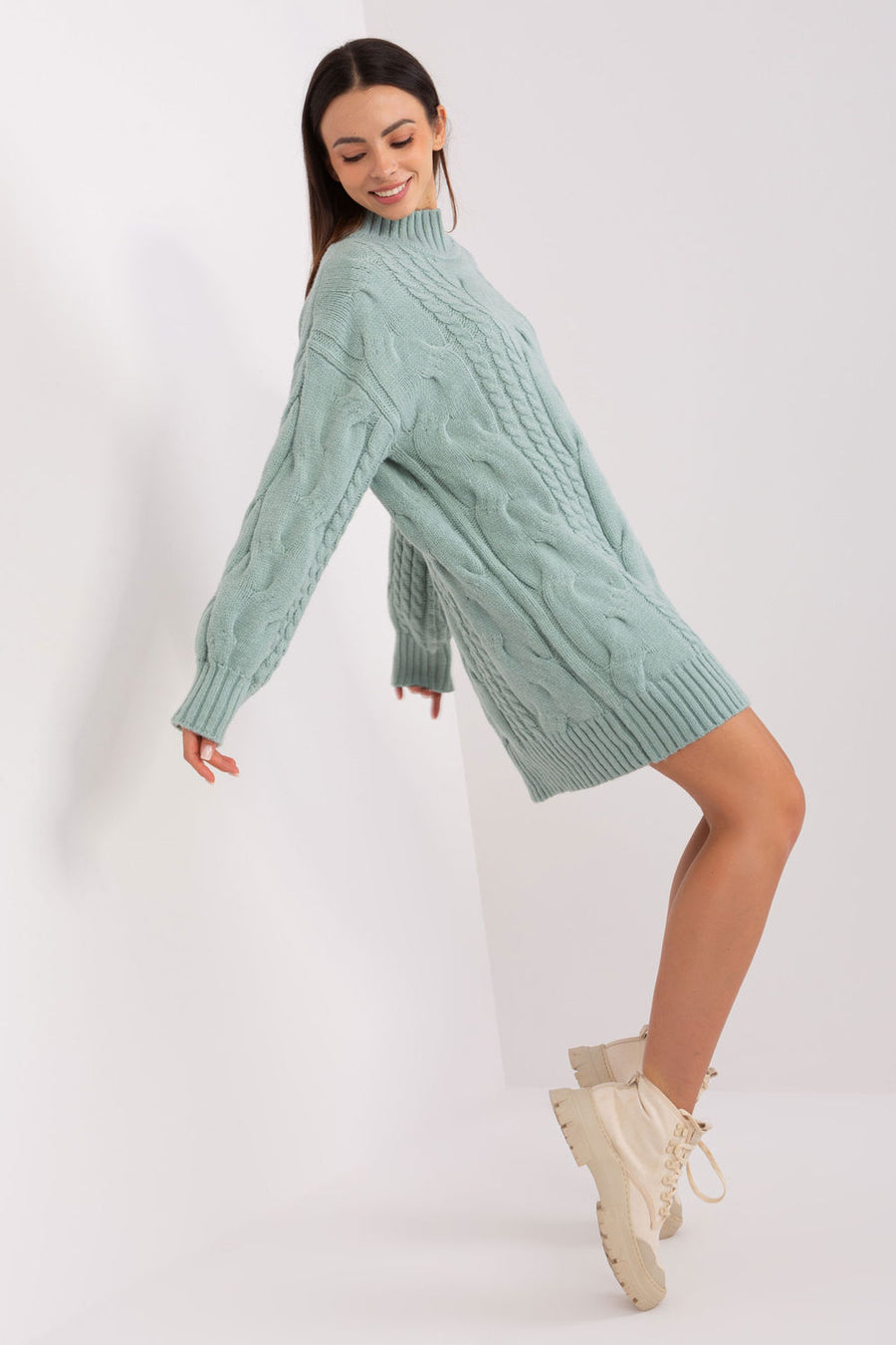 AT Mint Roll Neck Oversized Long Sleeve Longline Jumper