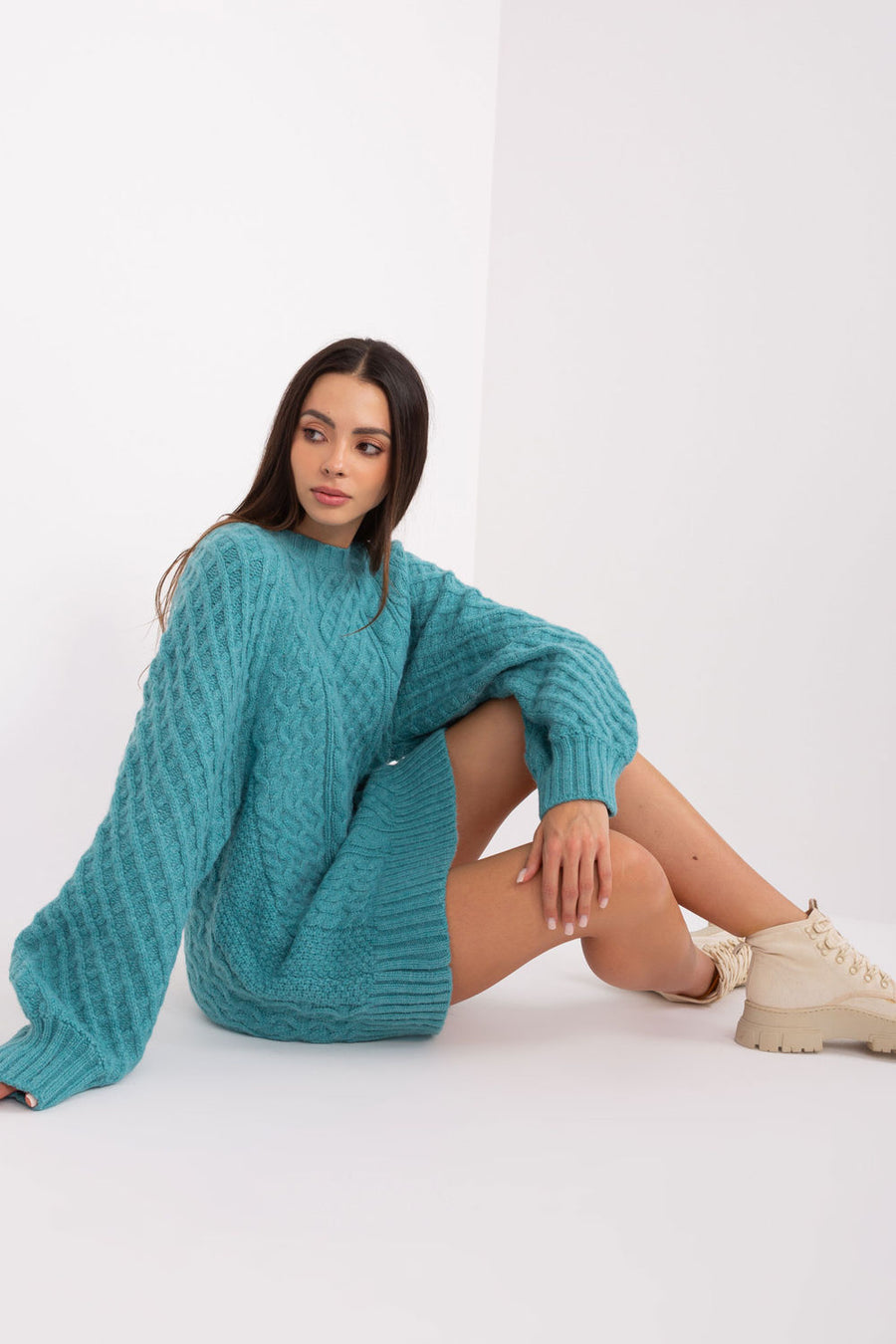 AT Turquoise Oversized Long Sleeve Longline Jumper