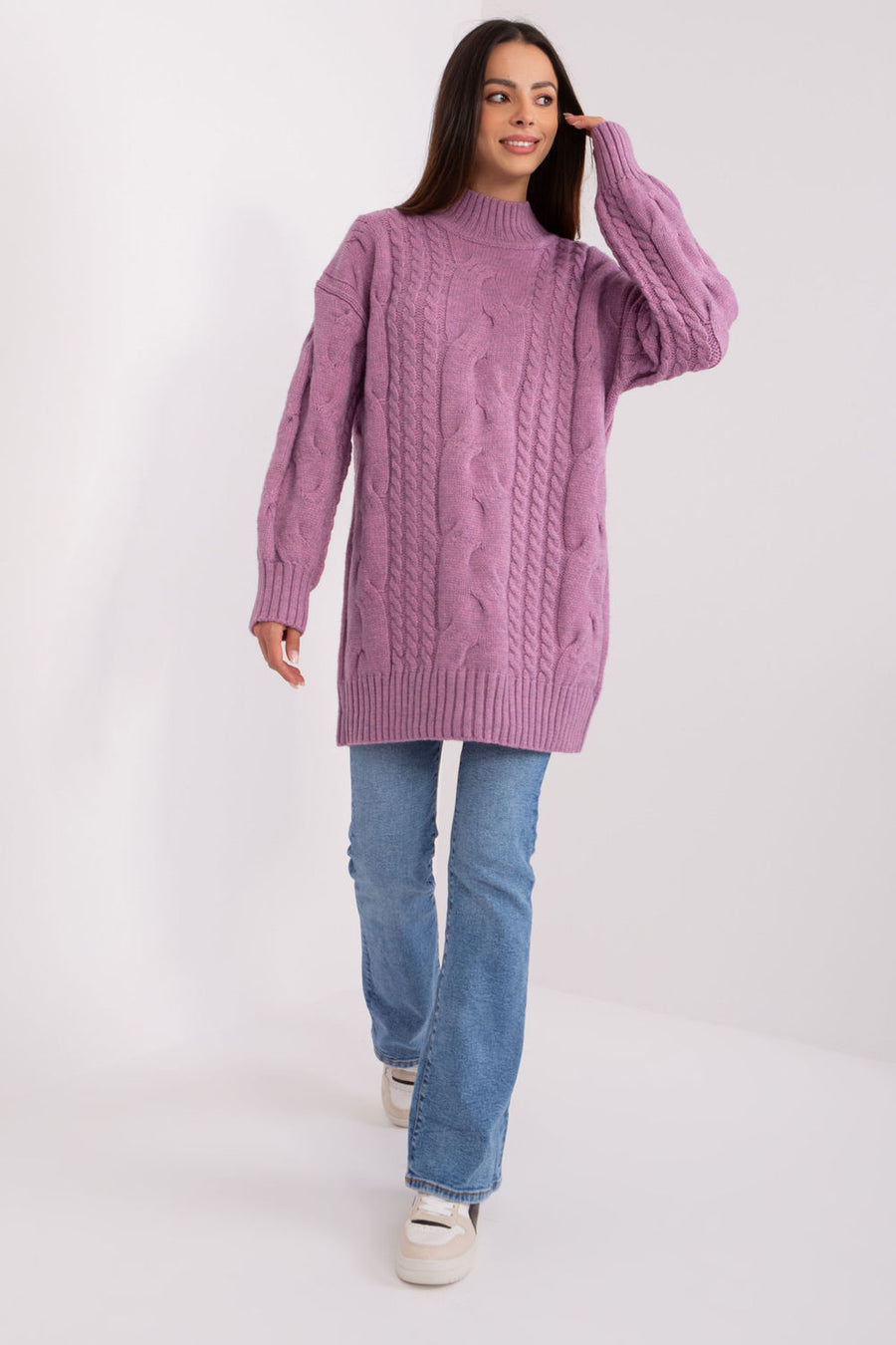 AT Violet Roll Neck Oversized Long Sleeve Longline Jumper