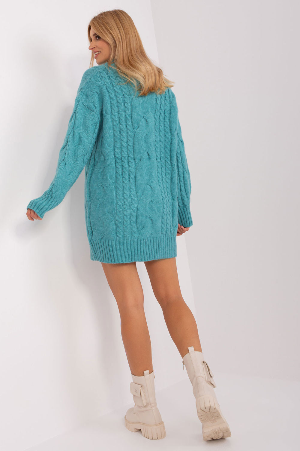 AT Turquoise Roll Neck Oversized Long Sleeve Longline Jumper - view 3