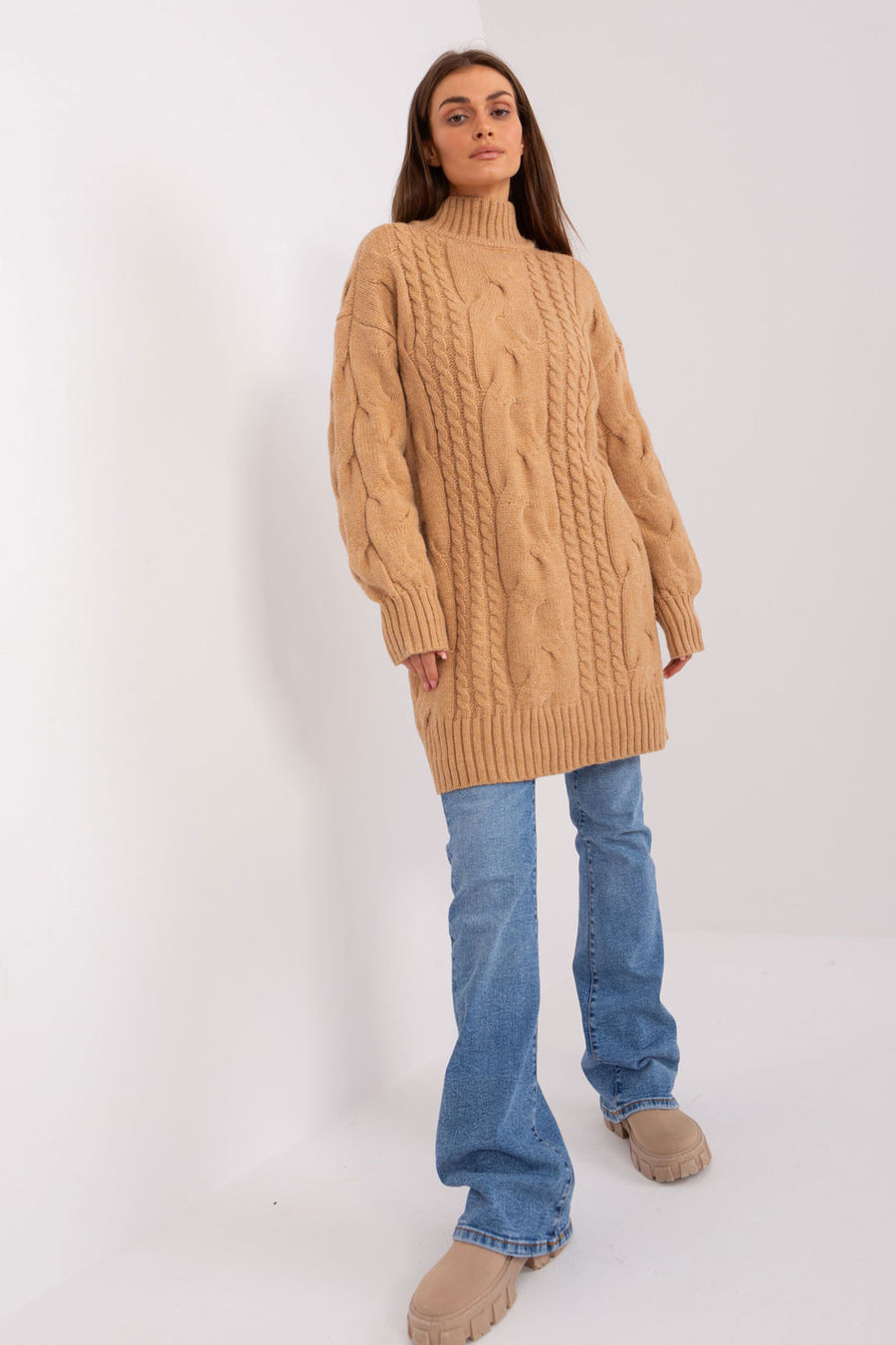 AT Camel Roll Neck Oversized Long Sleeve Longline Jumper
