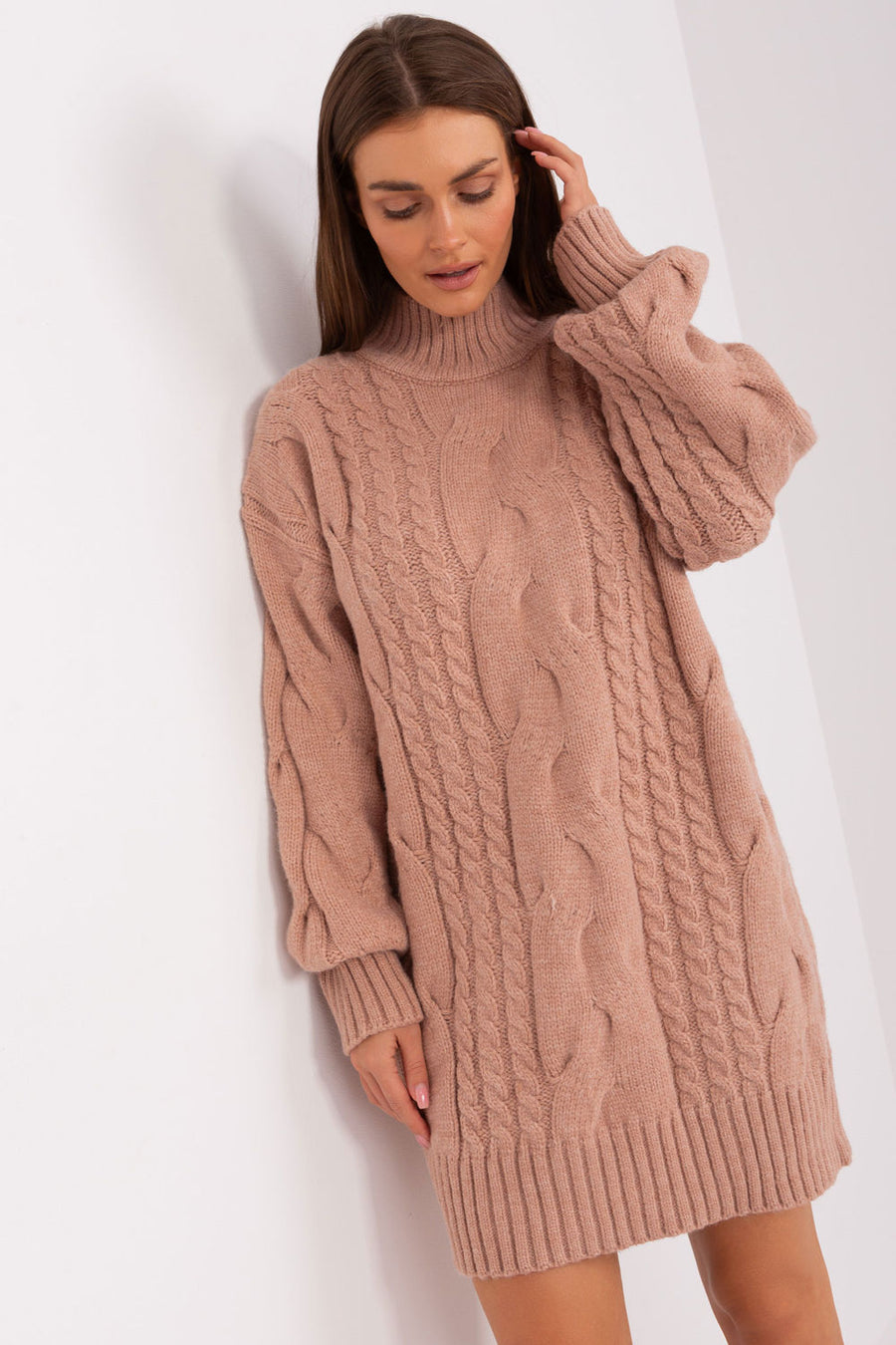 AT Dark Pink Roll Neck Oversized Long Sleeve Longline Jumper