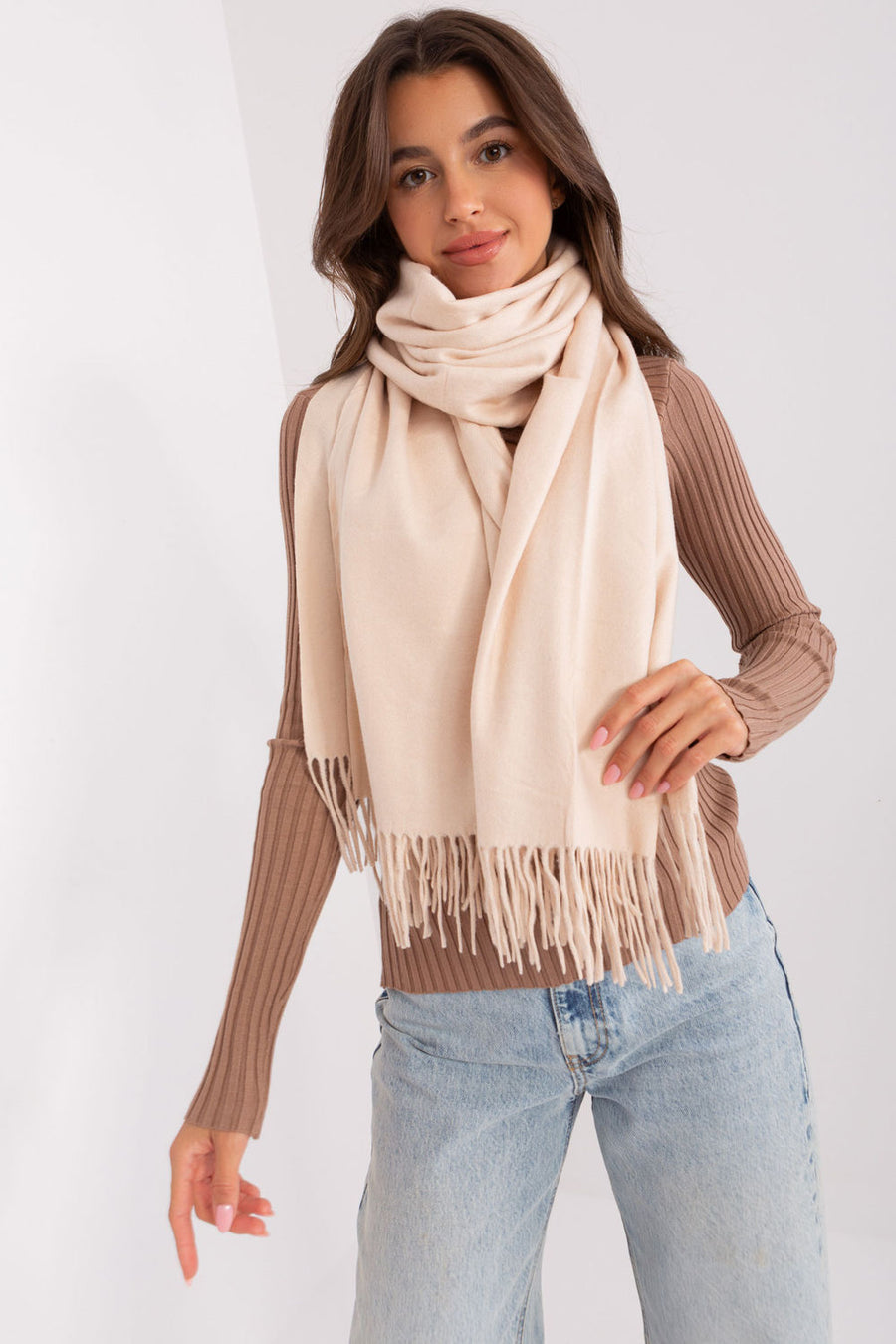 AT Light Beige Polyester Shawl