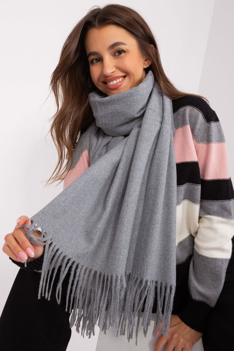 AT Dark Grey Polyester Shawl