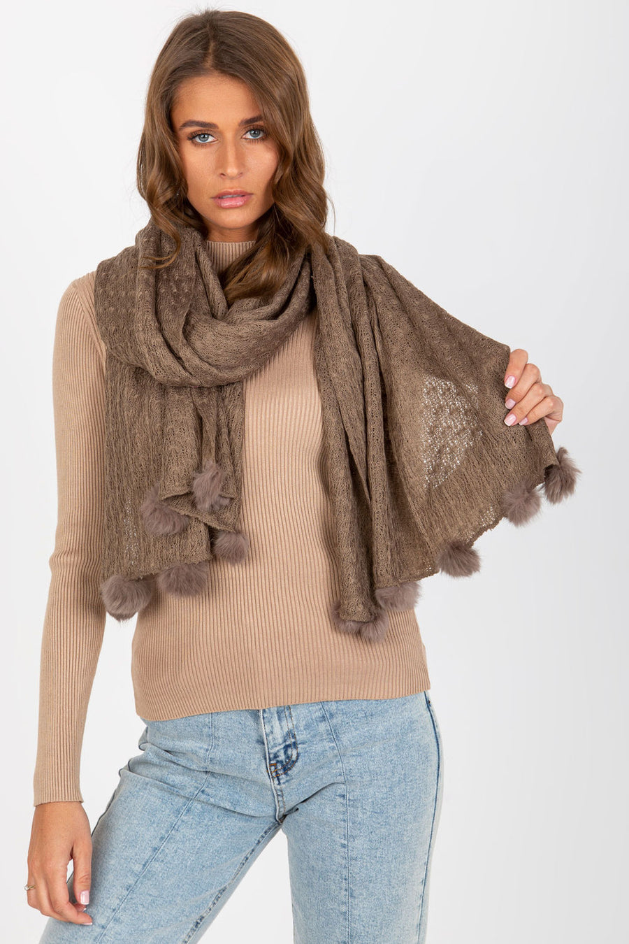 AT Dark Beige Openwork Shawl