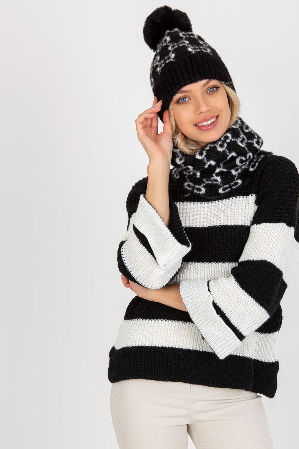 AT White Acrylic Beanie Hat