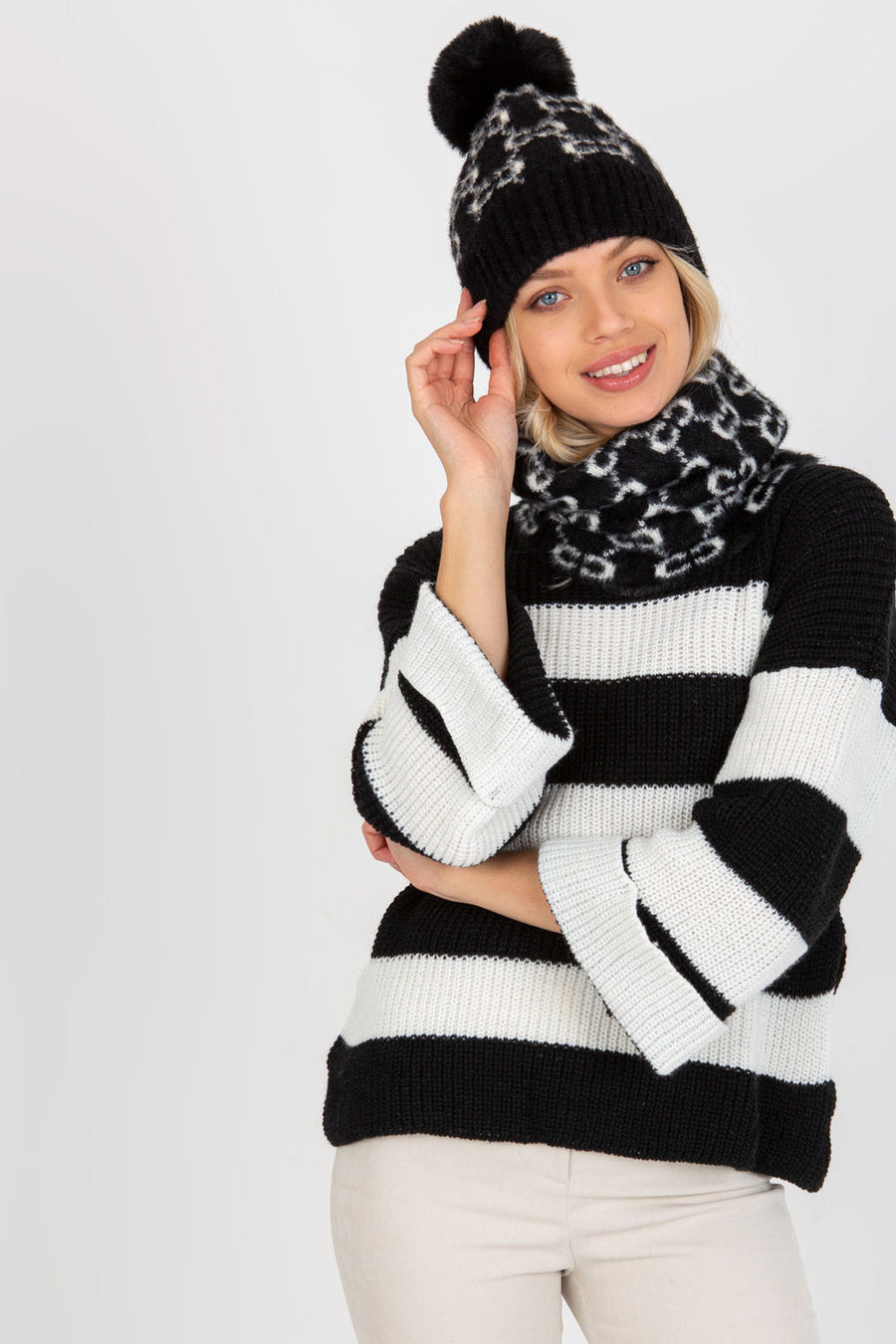 AT White Acrylic Beanie Hat