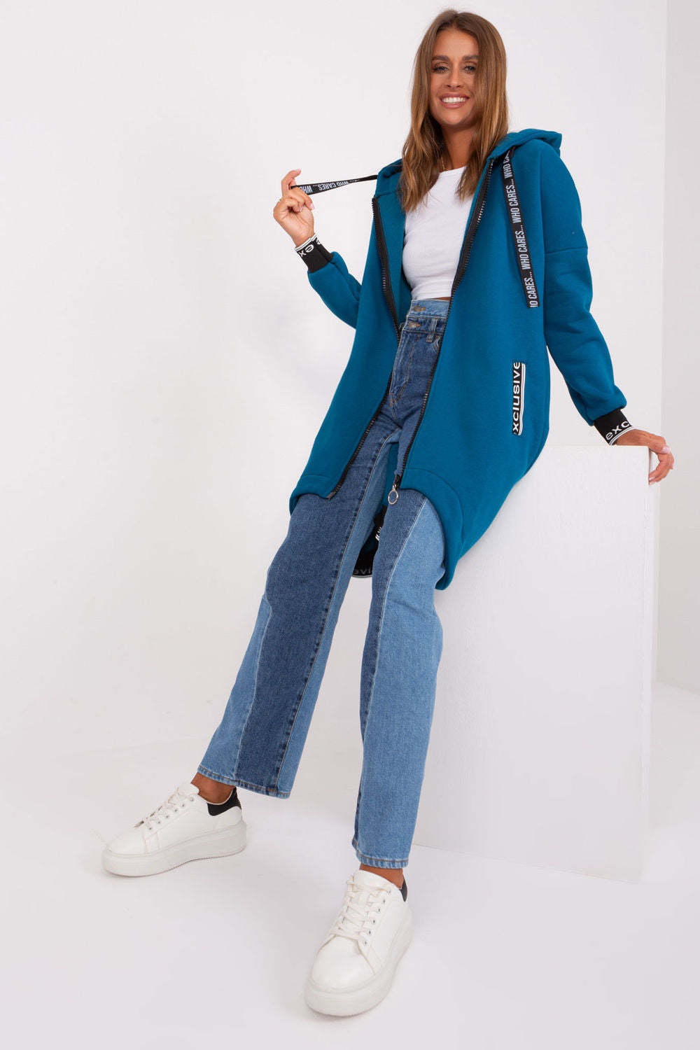 Relevance Teal Hooded Zip Up Sweatshirt - view 2