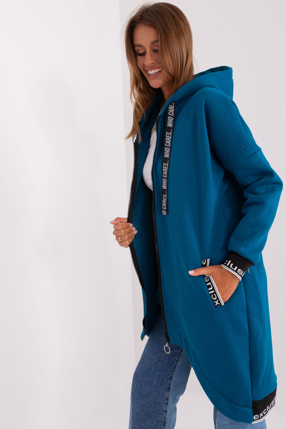 Relevance Teal Hooded Zip Up Sweatshirt - view 3
