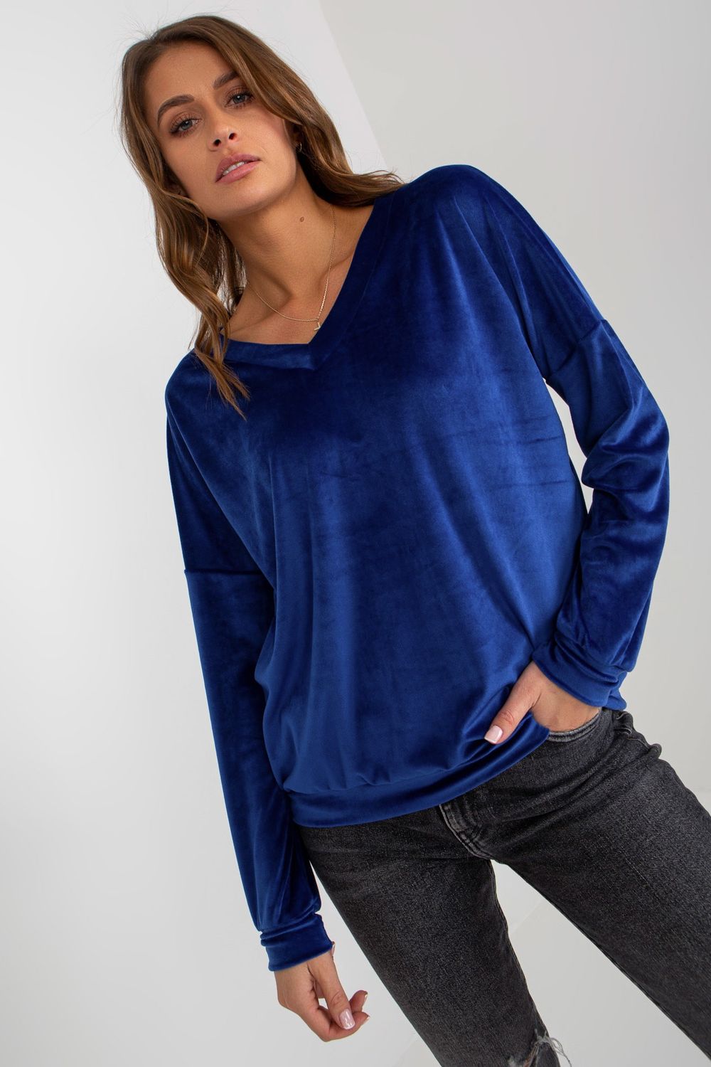 Relevance Cobalt Blue Velvet Long Sleeve Sweatshirt - view 2