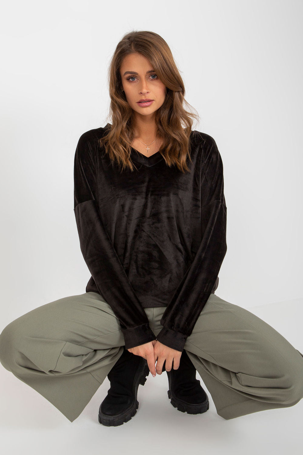 Relevance Black Velvet Long Sleeve Sweatshirt - view 2