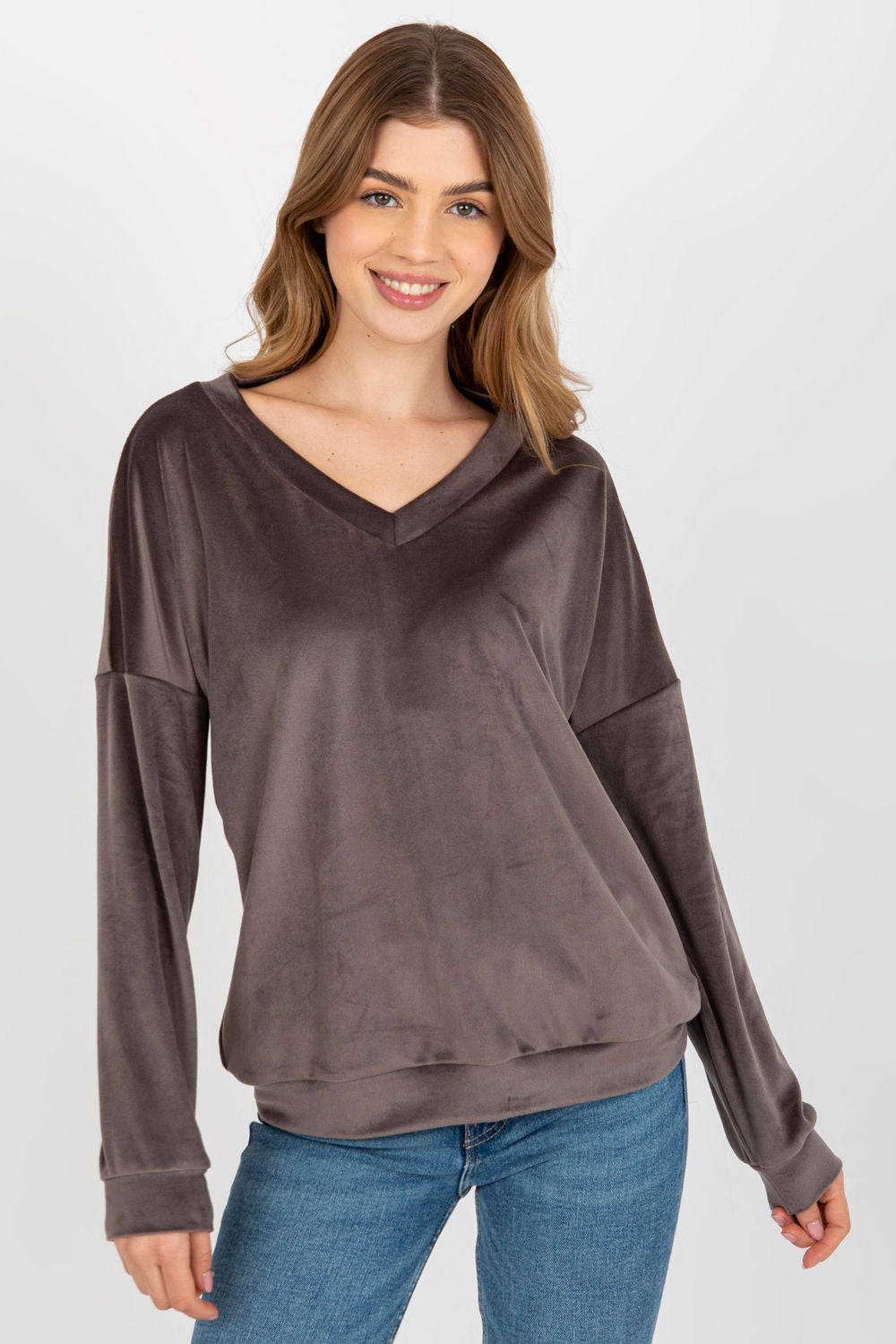 Relevance Dark Grey Velvet Long Sleeve Sweatshirt
