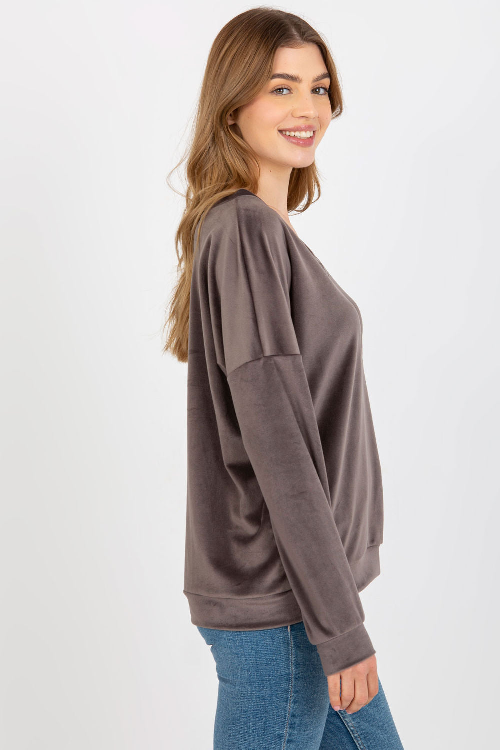 Relevance Dark Grey Velvet Long Sleeve Sweatshirt - view 3