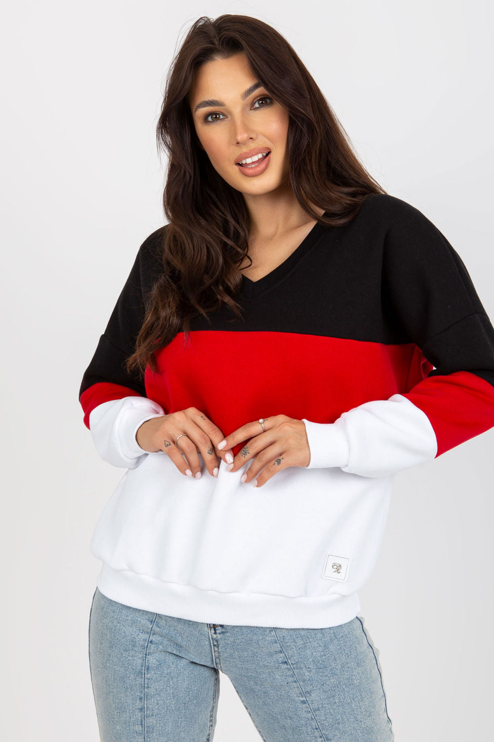 Relevance Red V-Neck Long Sleeve Sweatshirt