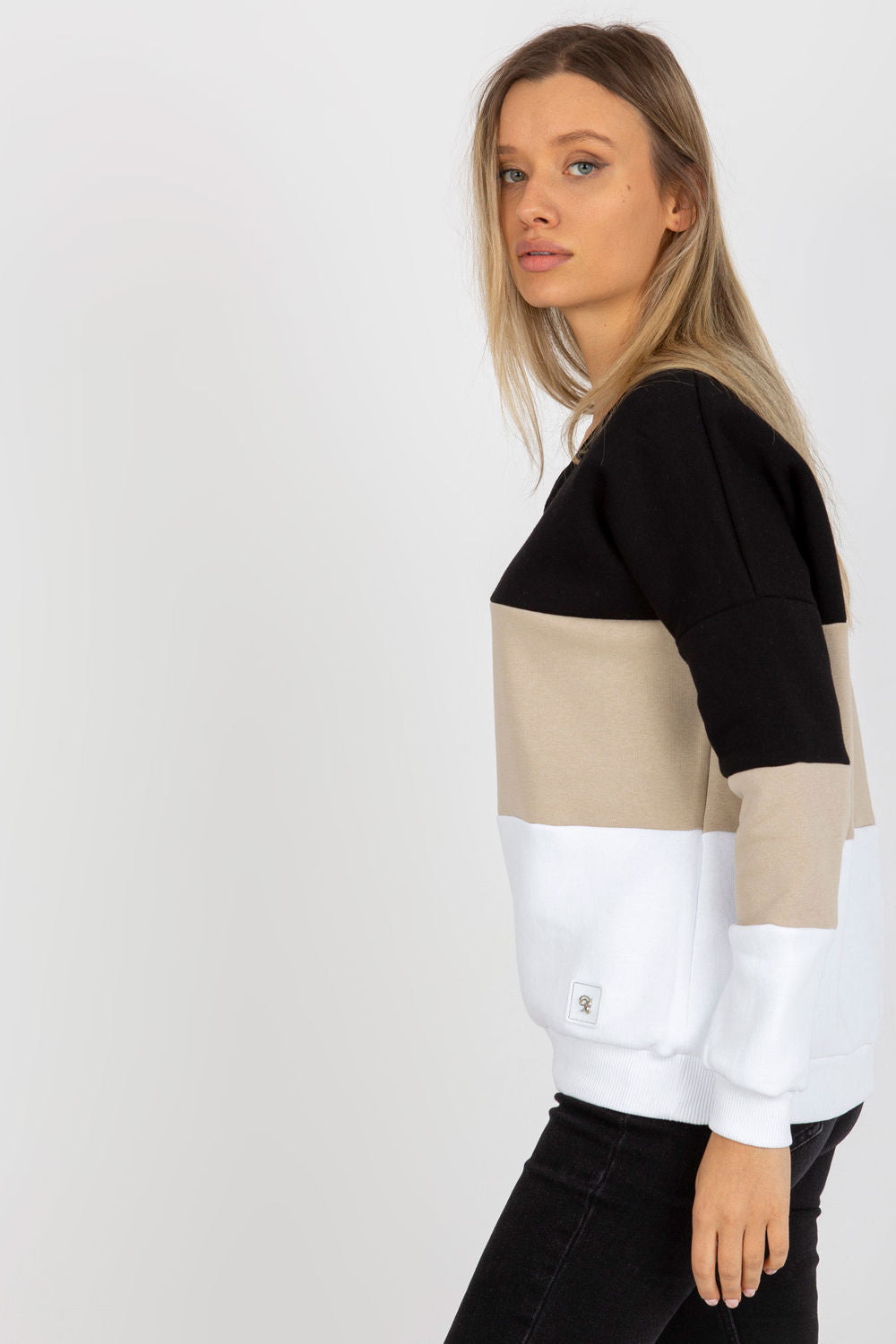 Relevance Beige V-Neck Long Sleeve Sweatshirt - view 3