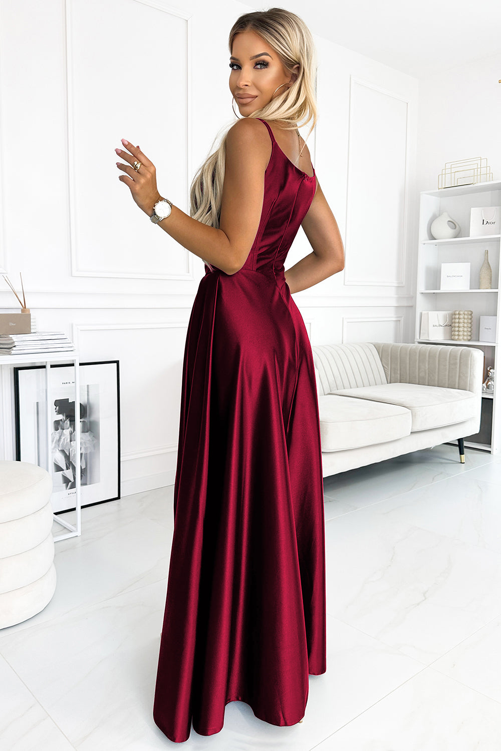 Numoco Chiara Burgundy Satin Maxi Dress - view 2