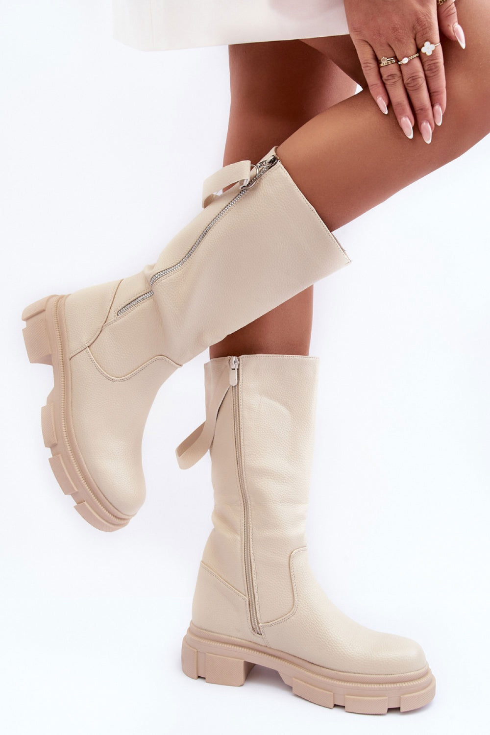 Step In Style Lizames Beige Faux Leather Platform Over The Knee Boots - view 2