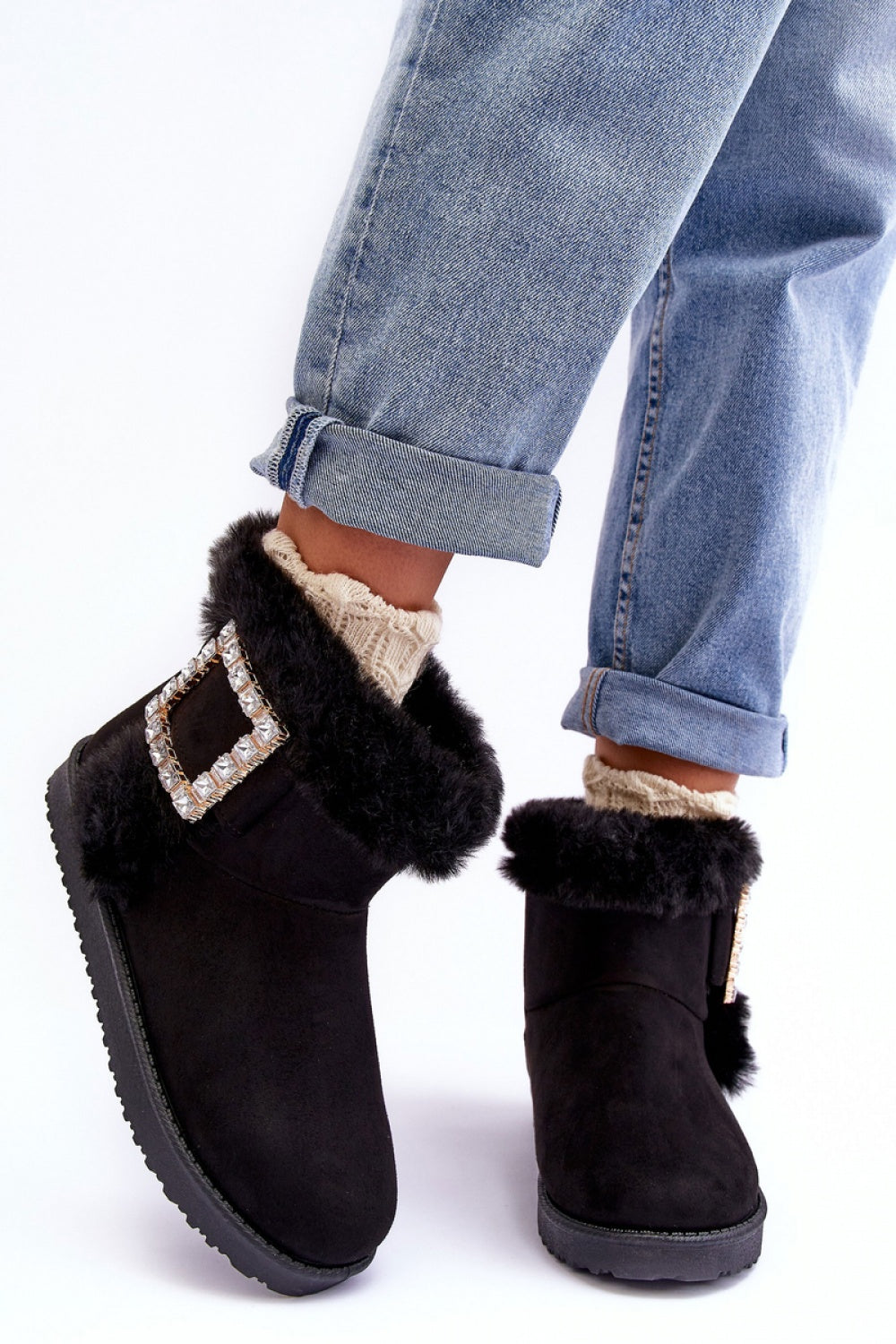Step In Style Dulca Black Faux Suede Warm Lined Snow Boots