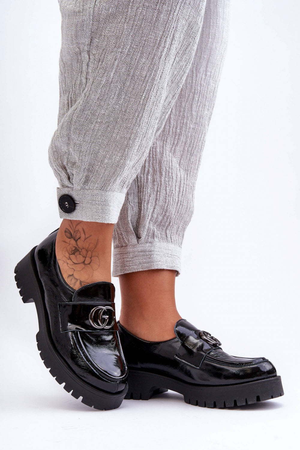 Step In Style Rosefalls Black Leather Platform Heeled Shoes - view 2