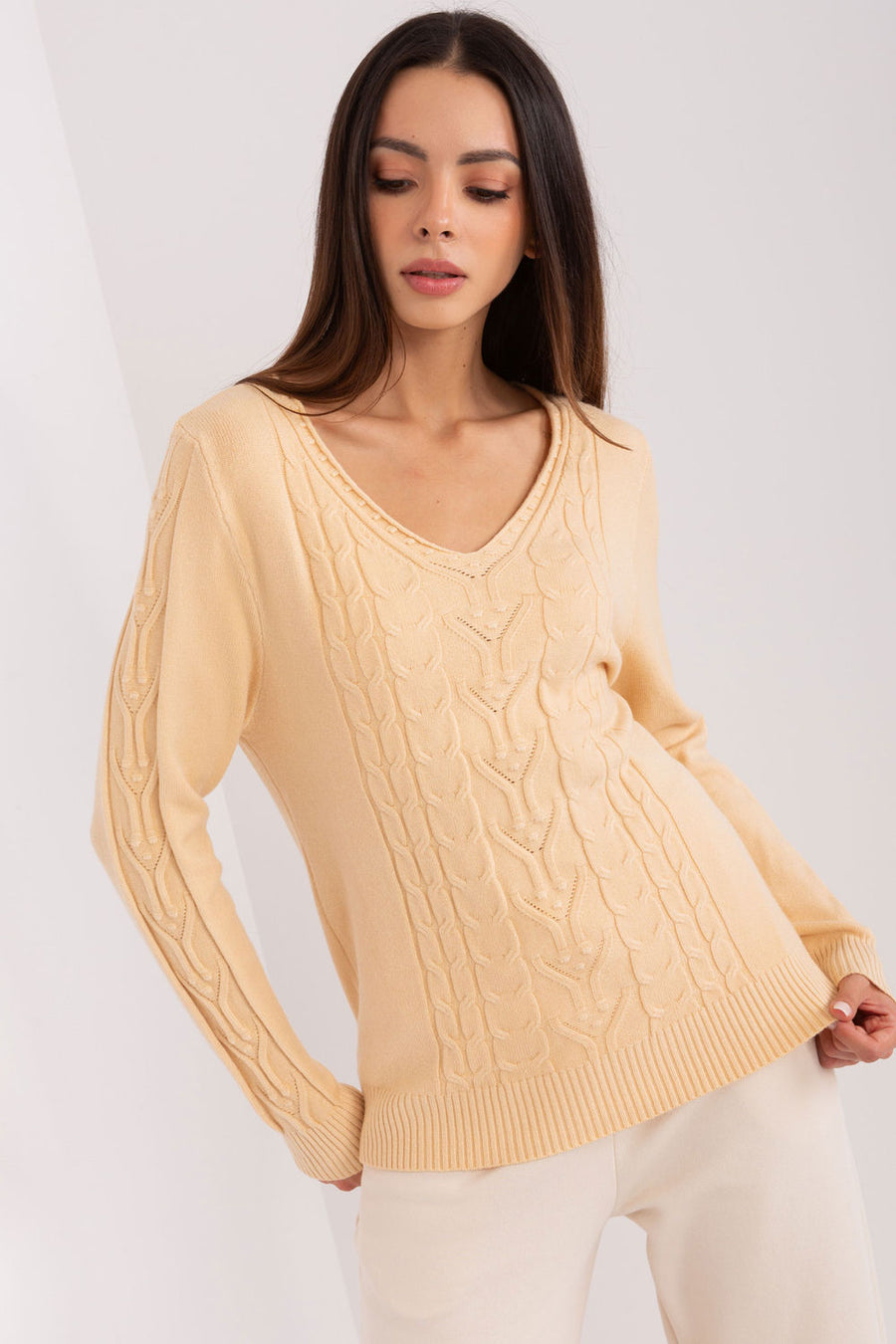 AT Beige Long Sleeve Cotton Jumper