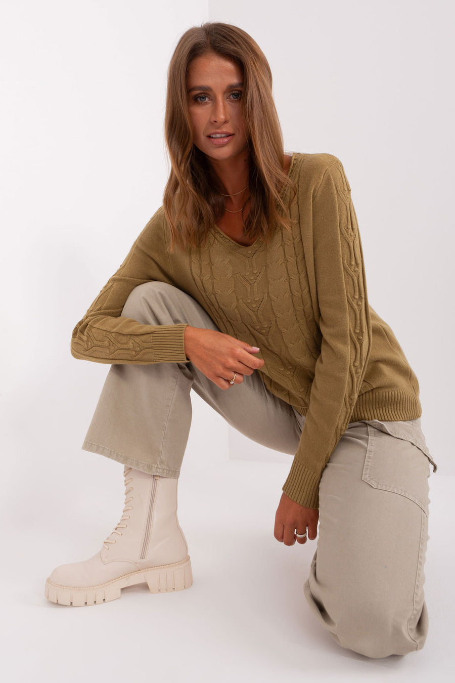 AT Olive Long Sleeve Cotton Jumper