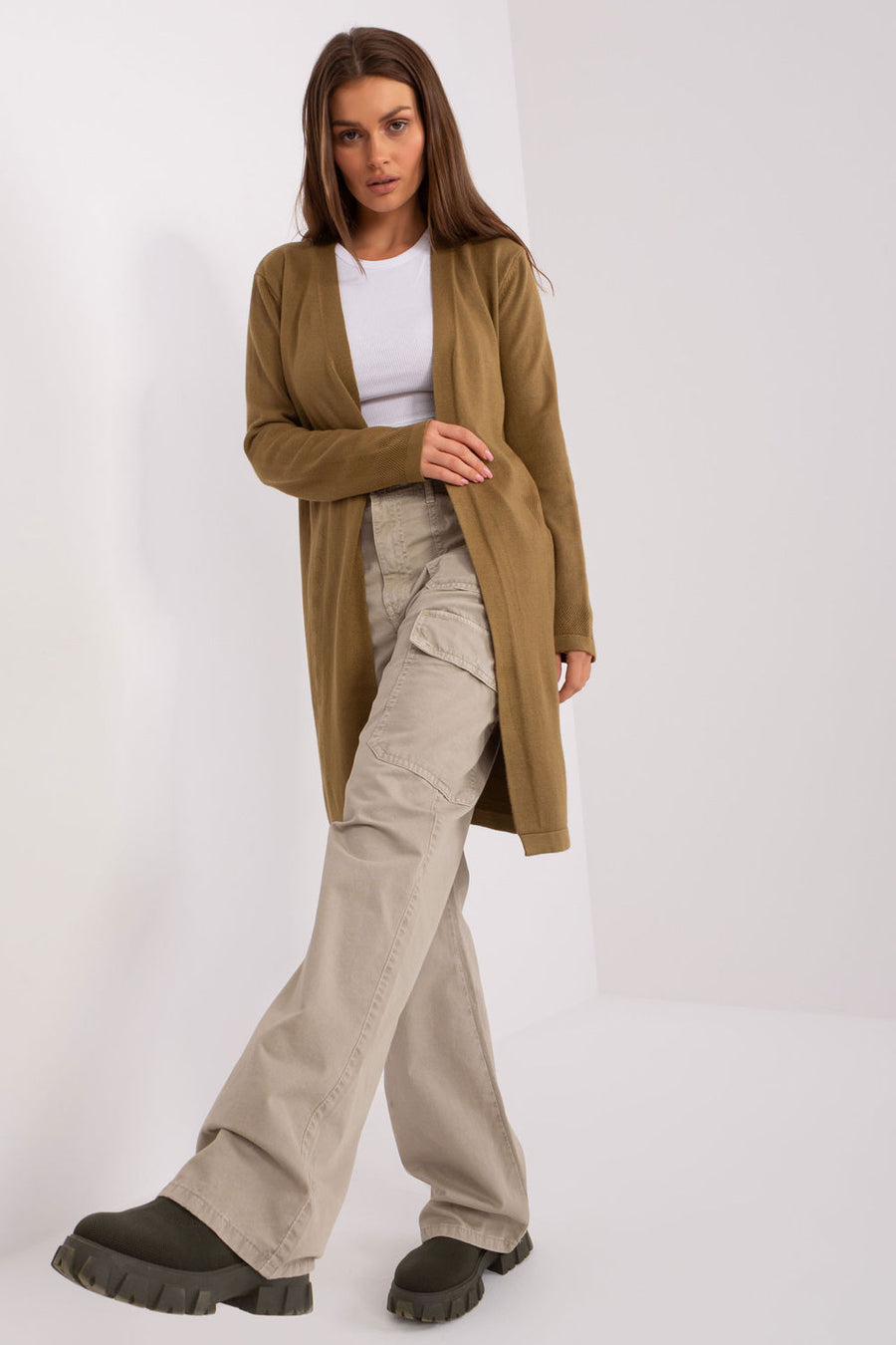 AT Olive Long Sleeve Cotton Cardigan