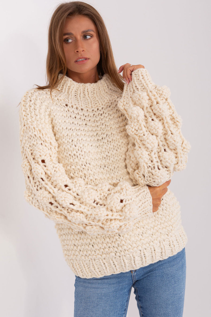 AT Light Beige Puff Sleeve Jumper