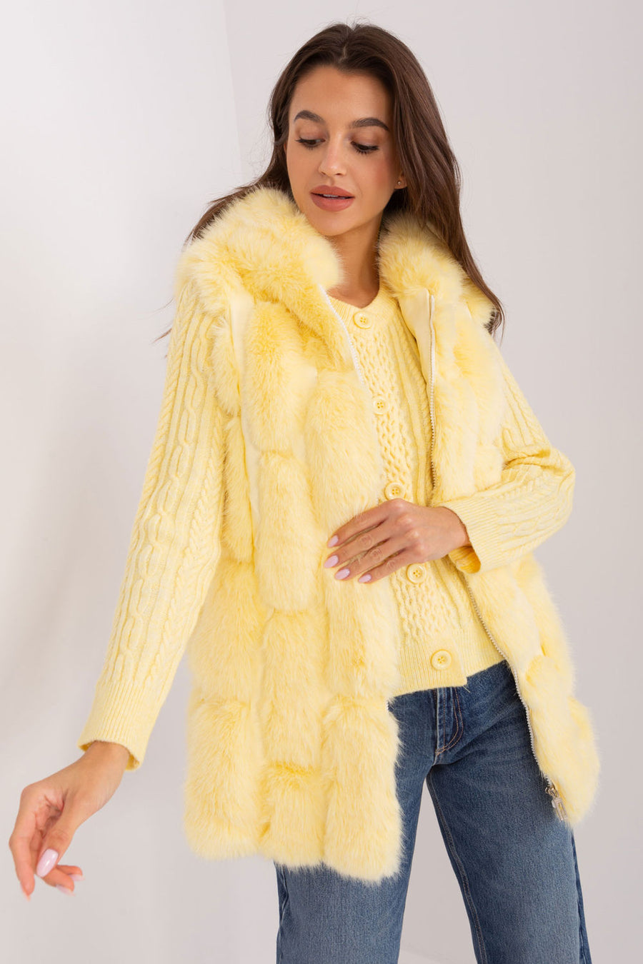 AT Light Yellow Hooded Zip Up Gilet