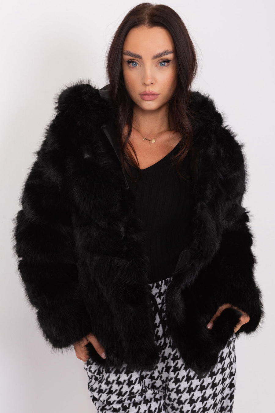 AT Black Polyester Hooded Long Sleeve Jacket