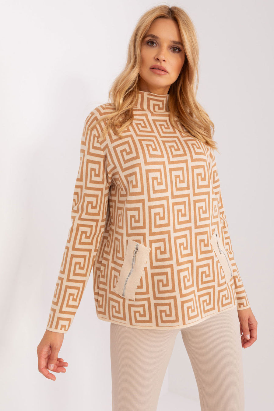 AT Camel Roll Neck Viscose Long Sleeve Jumper
