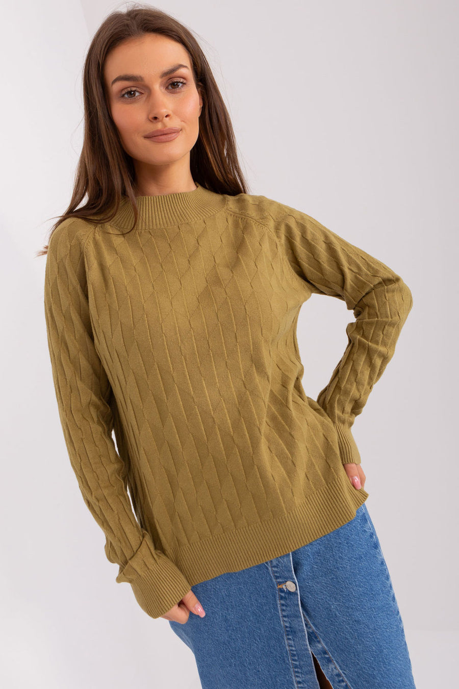 AT Olive Round Neck Long Sleeve Jumper