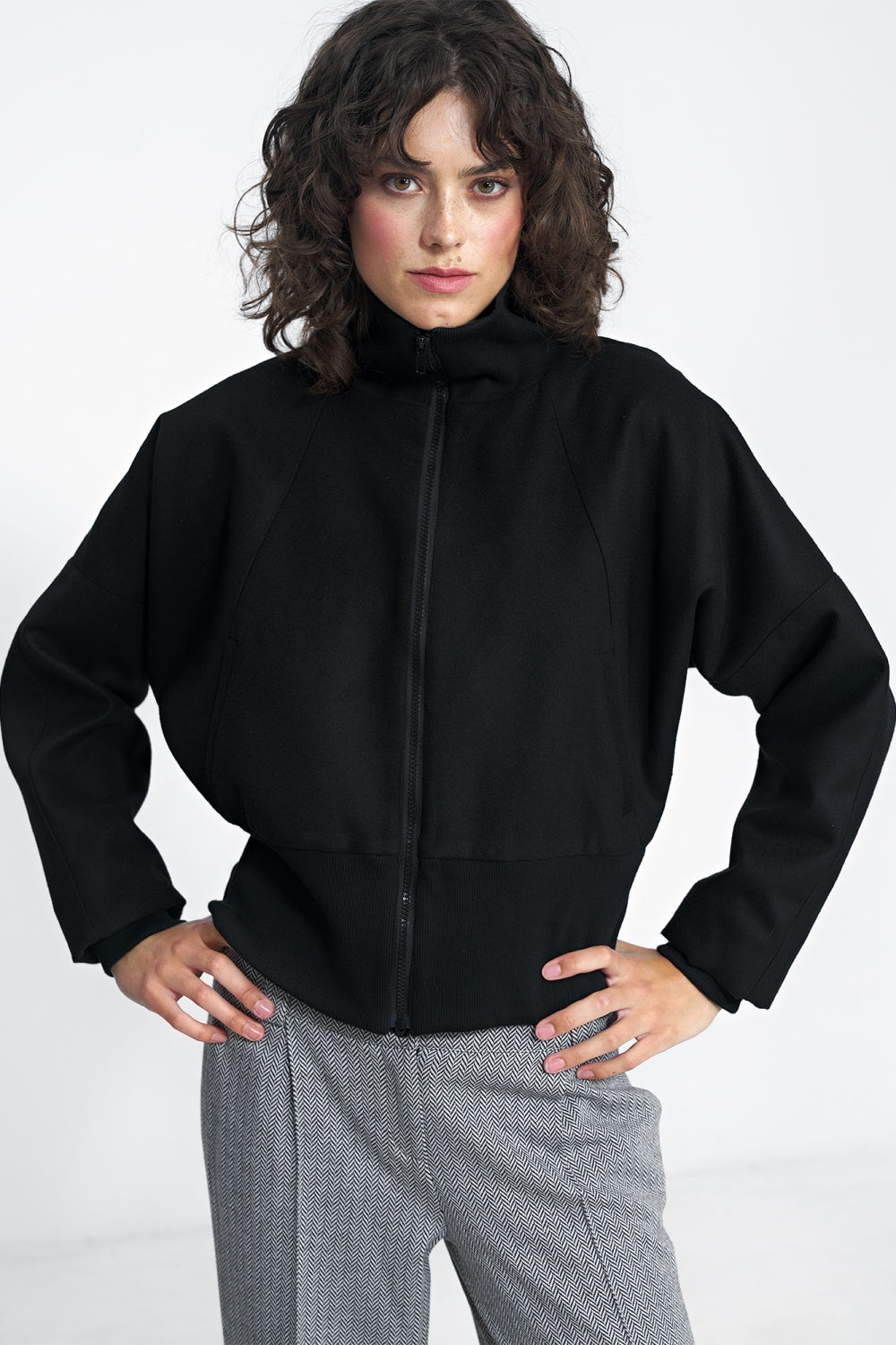 Nife Black Straight High Waisted Jacket