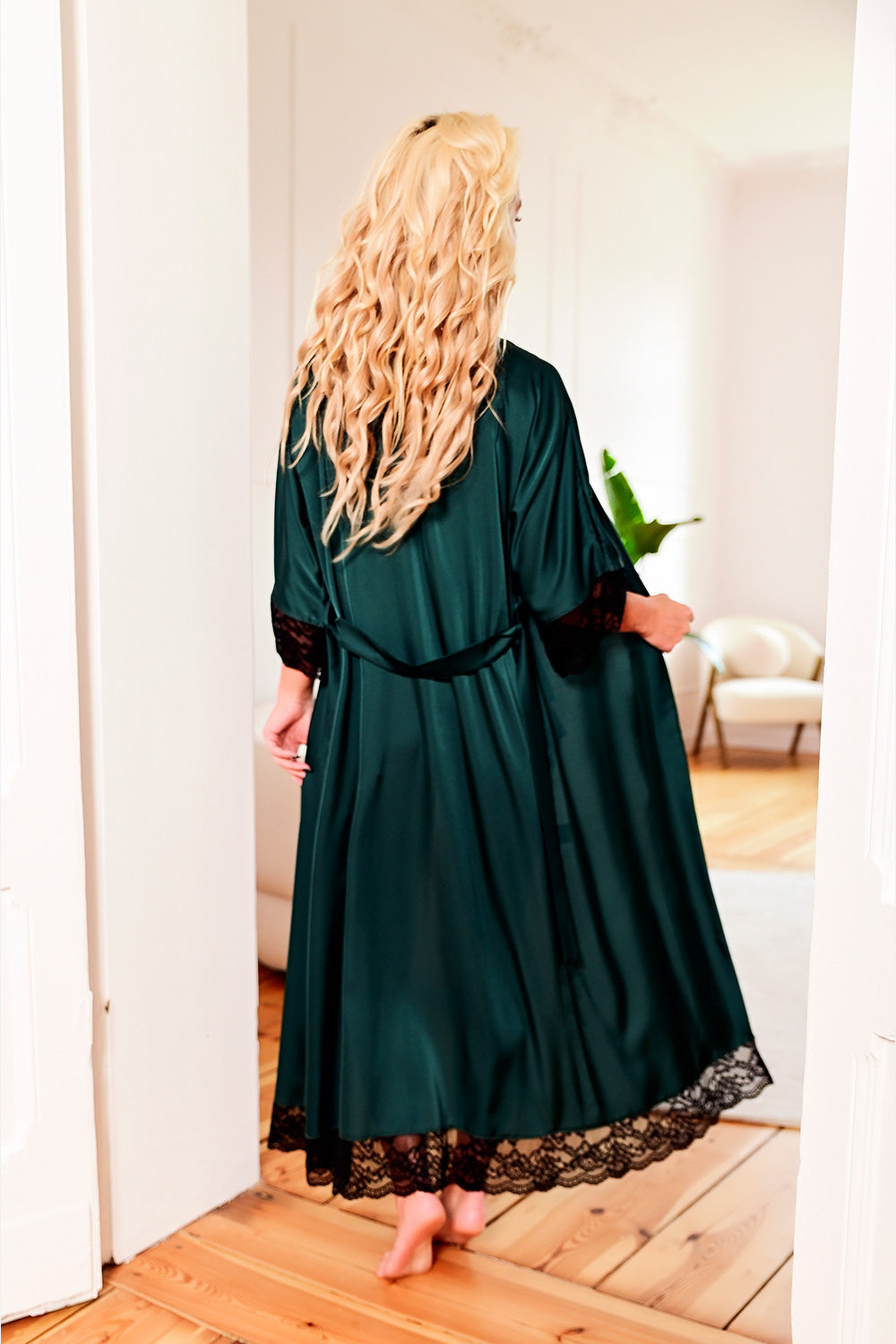 Kalimo Sumatra Green Lace Long Dressing Gown - view 3