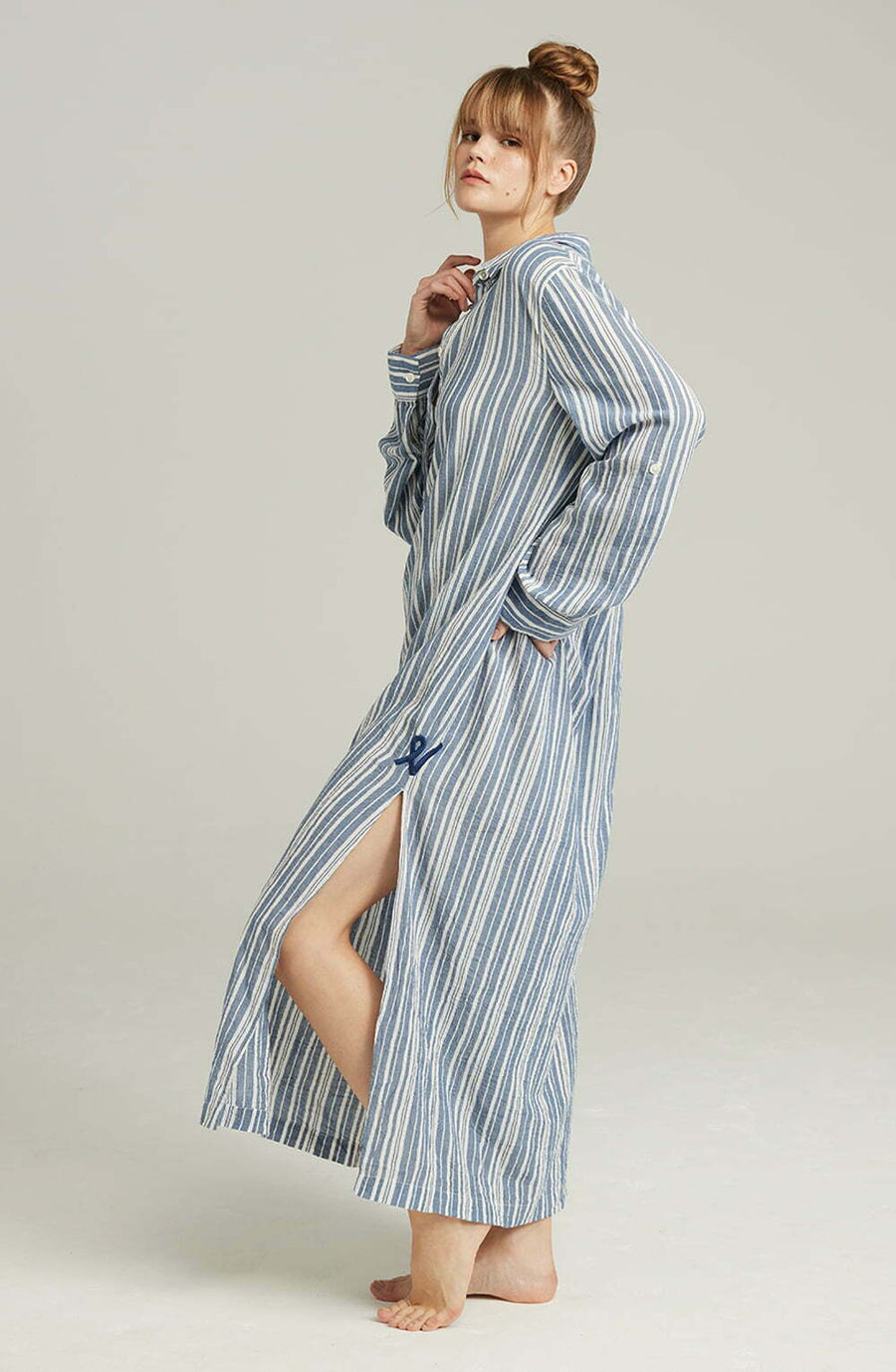 Nudea Shirt French White and Navy Stripe Cotton Maxi Nightdress