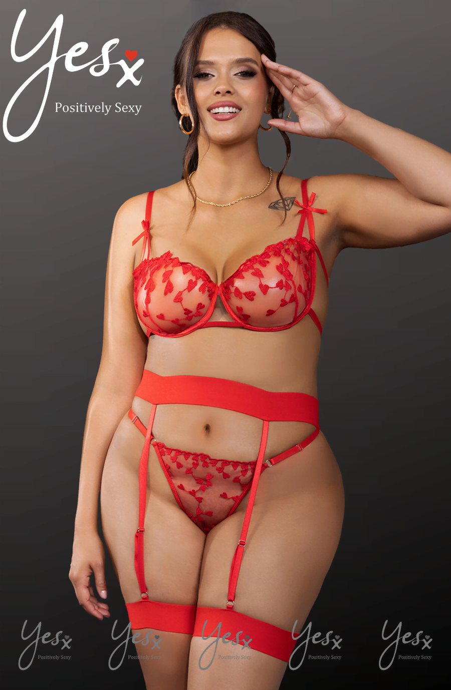 YesX Plus Size Red Suspender Bra Set