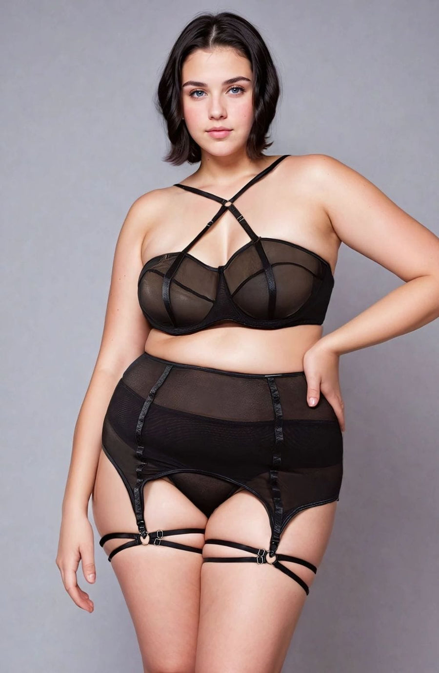 YesX Black Mesh Bra Set