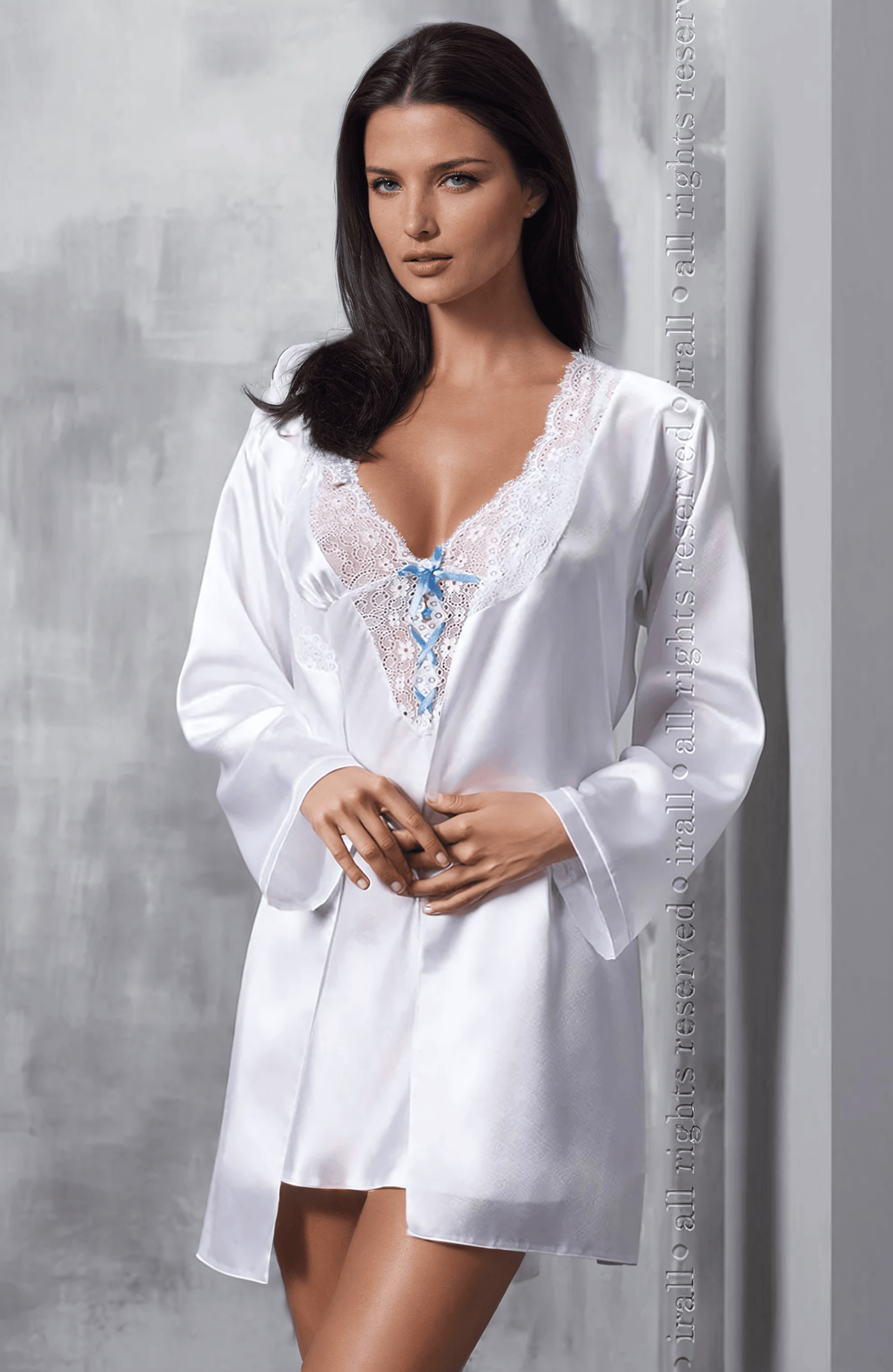 Irall Elsa White Lace Long Sleeve Dressing Gown