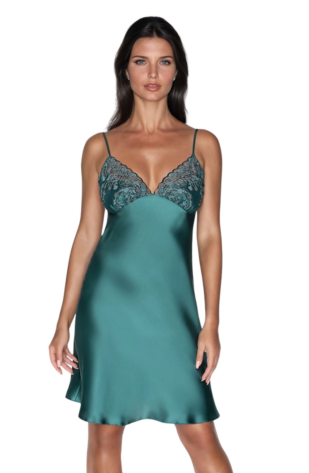 Irall Emerald Dark Green Satin Floral Nightdress