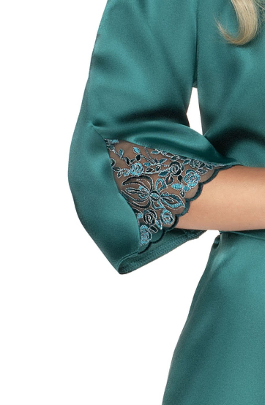 Irall Emerald Dark Green Satin Floral Dressing Gown - view 3