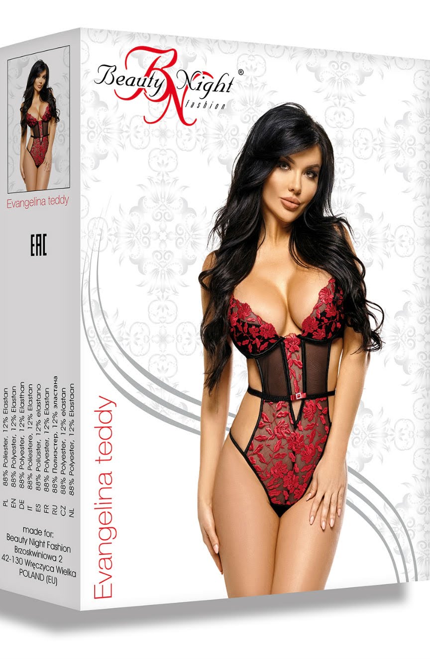 Beauty Night Evangelina Black and Ruby Mesh Underwired Teddy - view 7