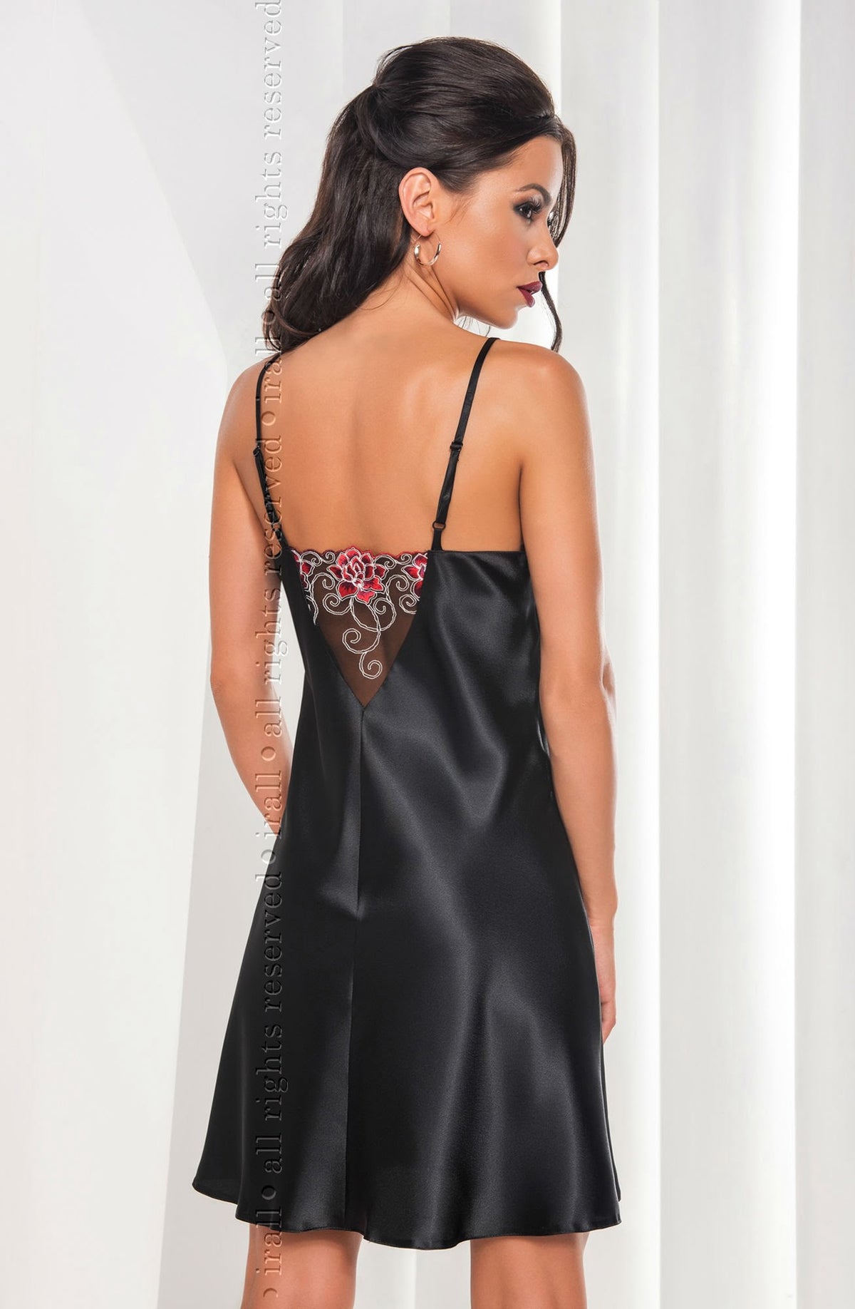 Irall Dakota Black Satin Floral Nightdress - view 3