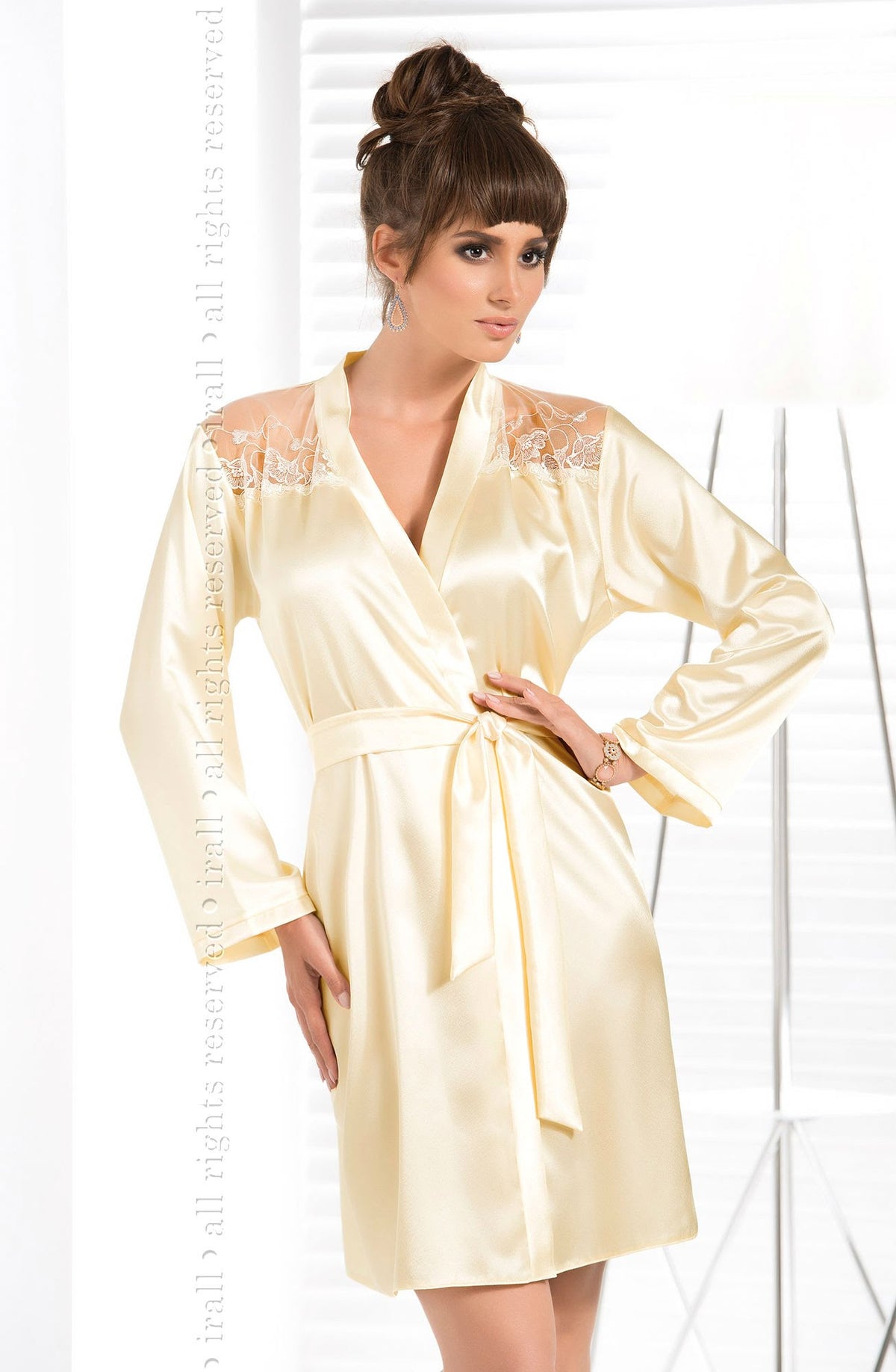 Irall Daphne Cream Satin Floral Dressing Gown - view 2